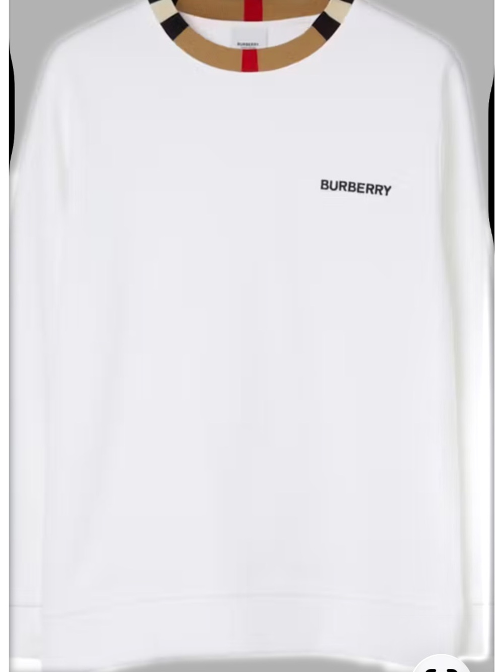 Burberry White cream Crewneck Sweater with Signature Check Trim